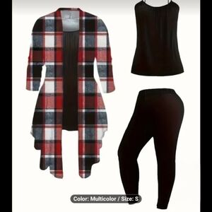 Plaid Open Front Blazer - Red and Black